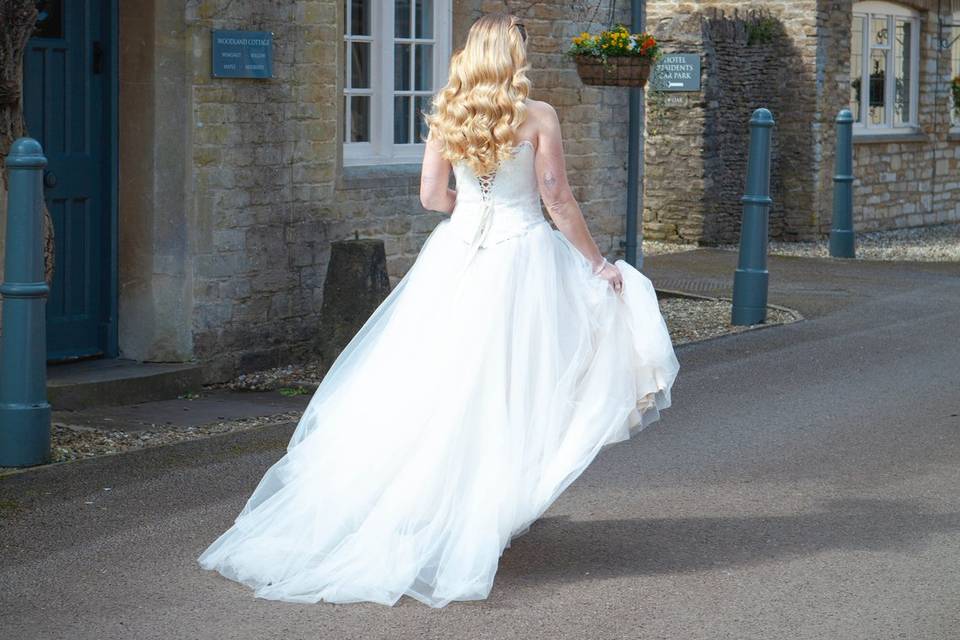 Bridal portrait outside a stone wedding venue